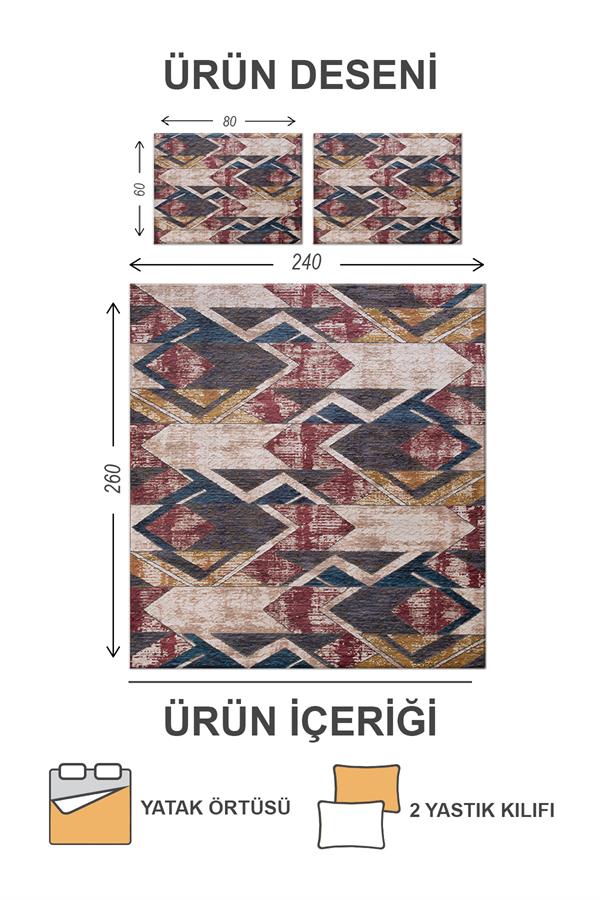 Kapitoneli Pamuk Dolgulu Kadife Kumaş Modern Desenli Premium Kalite Yatak Örtüsü Seti