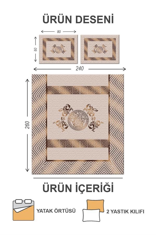 Kapitoneli Pamuk Dolgulu Kadife Kumaş Modern Desenli Premium Kalite Yatak Örtüsü Seti