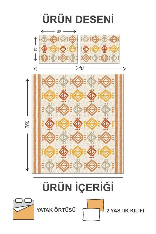 Kapitoneli Pamuk Dolgulu Kadife Kumaş Modern Desenli Premium Kalite Yatak Örtüsü Seti