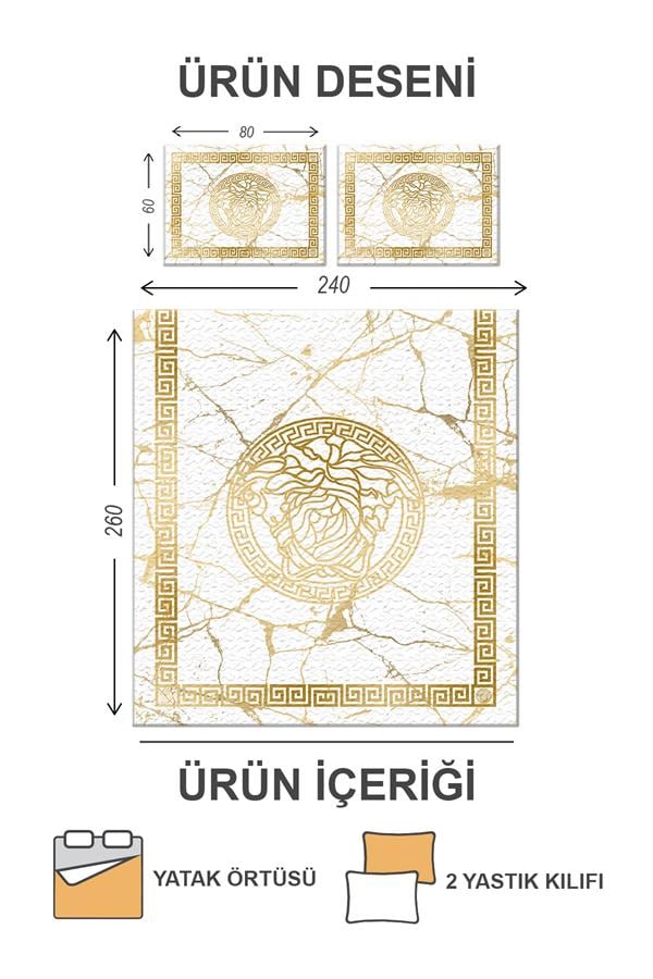 Kapitoneli Pamuk Dolgulu Kadife Kumaş Modern Desenli Premium Kalite Yatak Örtüsü Seti
