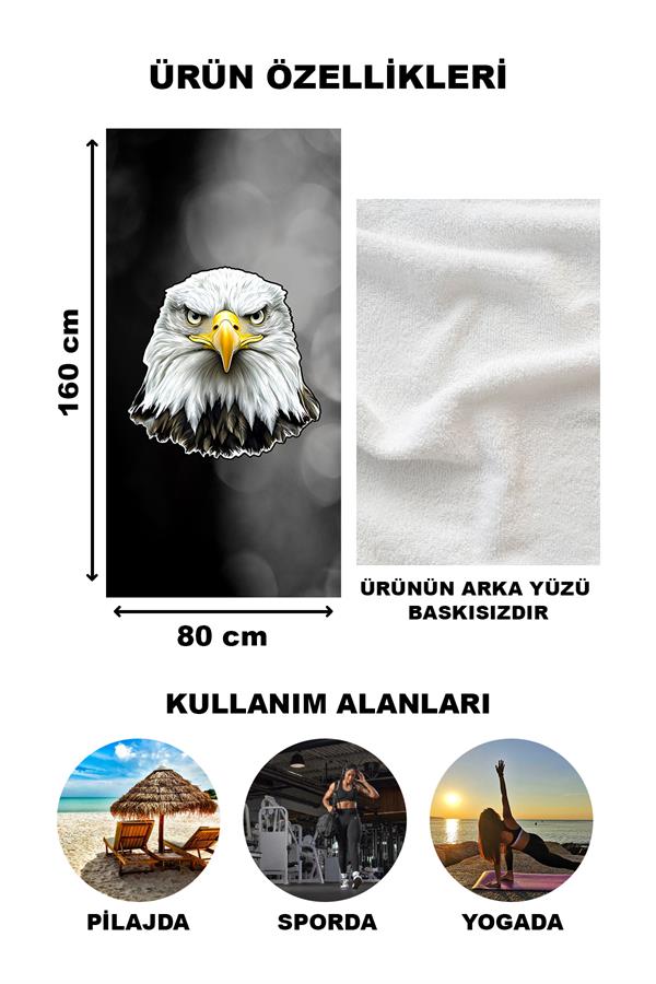 Kara Kartal Desenli Plaj Deniz Havlusu Peştemal 80x160 CM SPC09