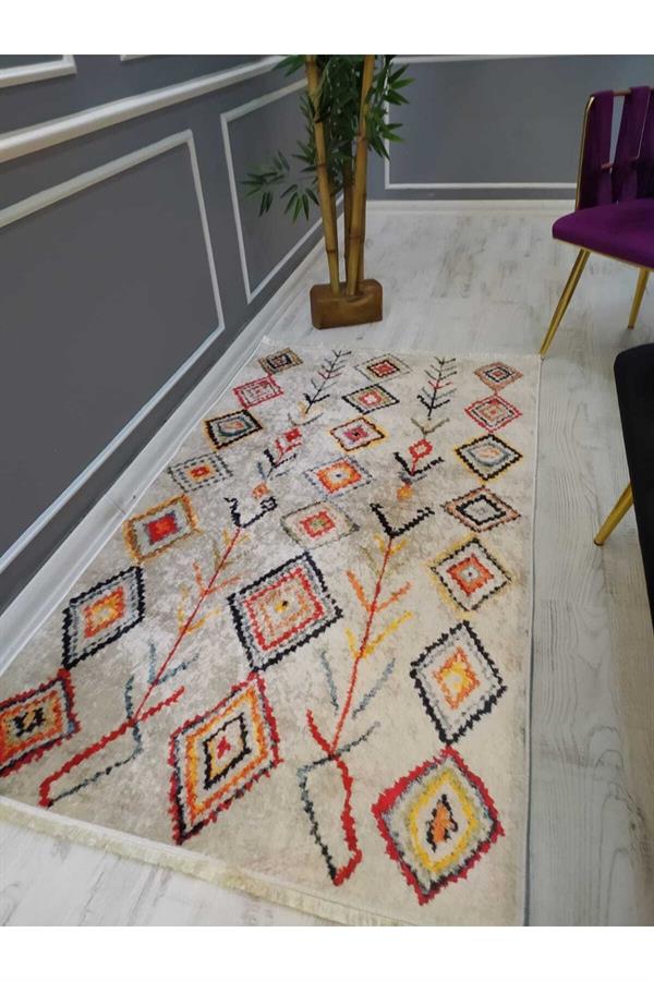 Kaymaz Leke Tutmaz Yıkanabilir Renkli Kilim Desenli Dokuma Taban Halı