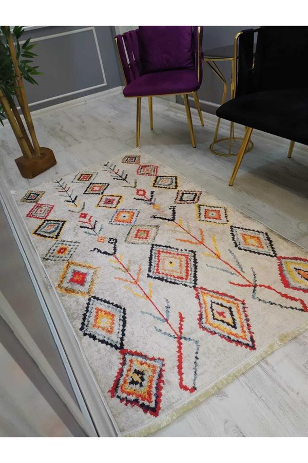 Kaymaz Leke Tutmaz Yıkanabilir Renkli Kilim Desenli Dokuma Taban Halı