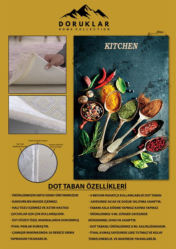 Kaymaz Taban Dijital Baskı Yıkanabilir Modern Desenli Mutfak Halısı