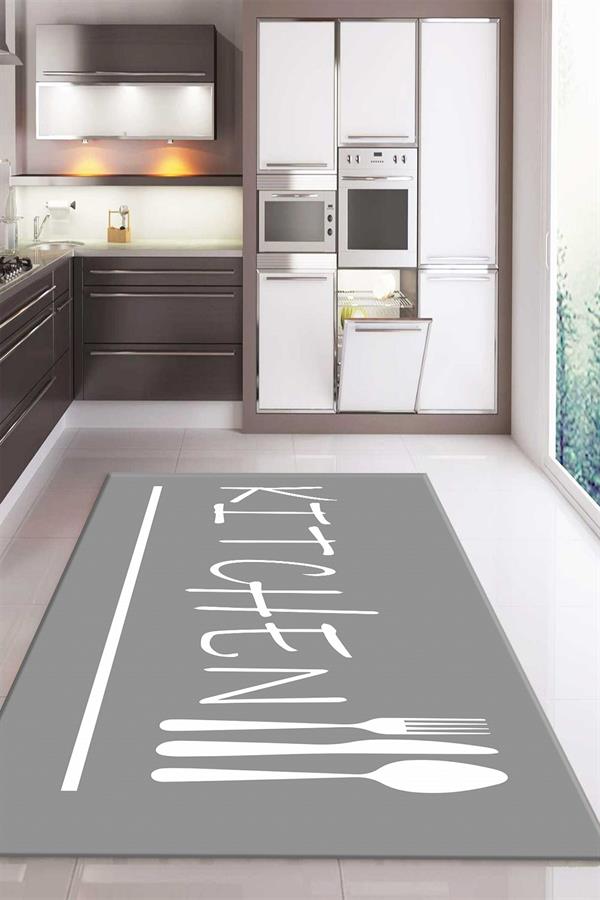 Kaymaz Taban Dijital Baskı Yıkanabilir Modern Desenli Mutfak Halısı