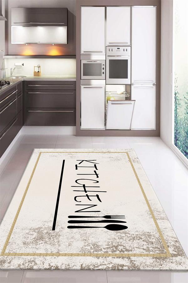 Kaymaz Taban Dijital Baskı Yıkanabilir Modern Desenli Mutfak Halısı