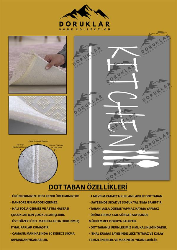 Kaymaz Taban Dijital Baskı Yıkanabilir Modern Desenli Mutfak Halısı