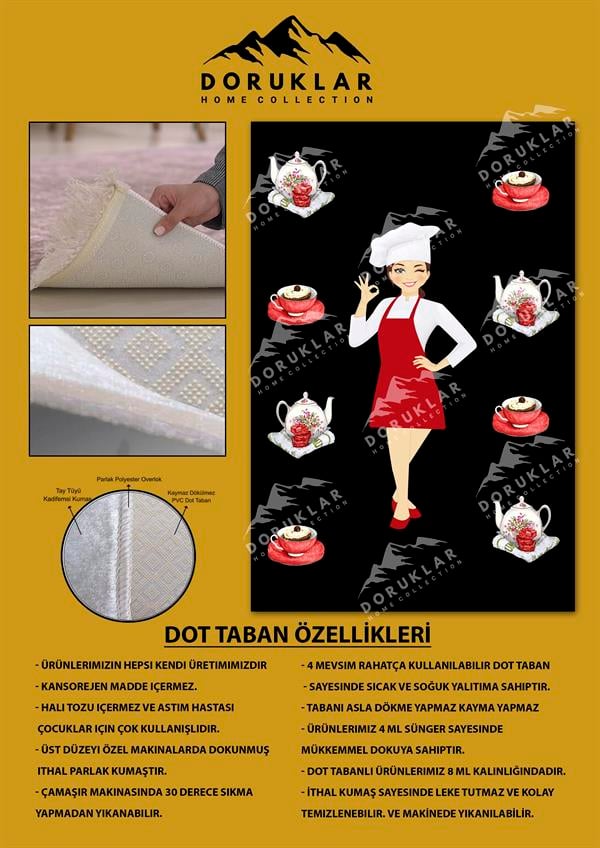 Kaymaz Taban Dijital Baskı Yıkanabilir Modern Desenli Mutfak Halısı