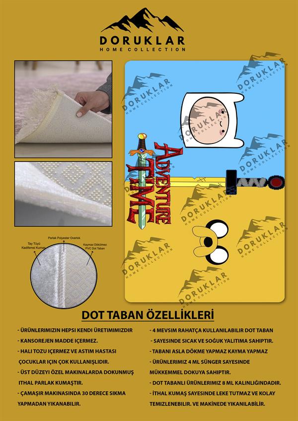 Kaymaz Taban Makinada Yıkanabilir Adventure Time Desenli Çocuk Halısı
