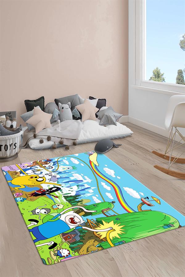 Kaymaz Taban Makinada Yıkanabilir Adventure Time Desenli Çocuk Halısı