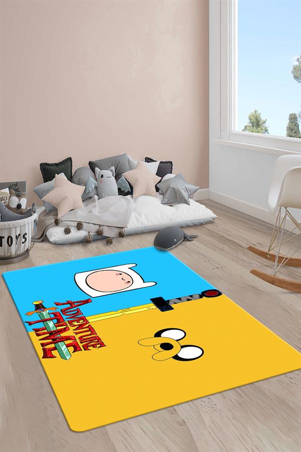 Kaymaz Taban Makinada Yıkanabilir Adventure Time Desenli Çocuk Halısı