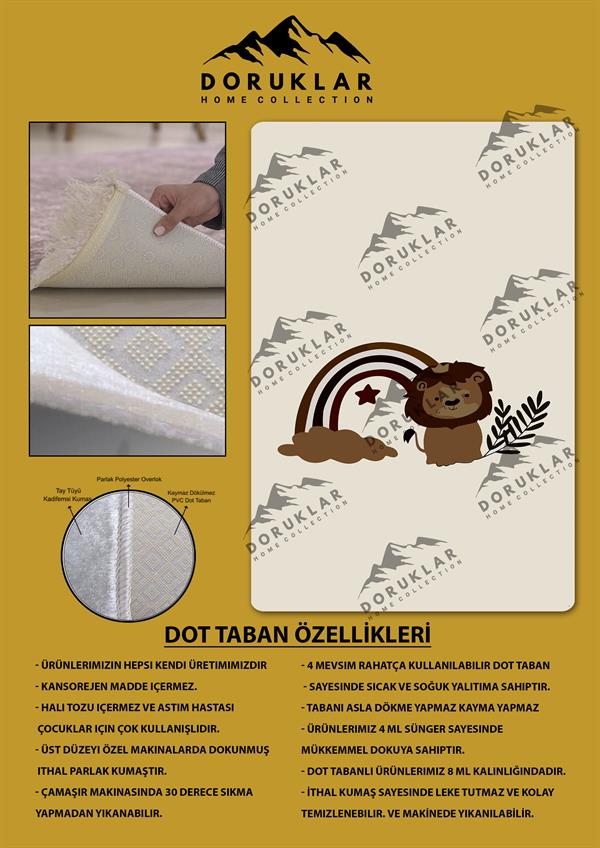 Kaymaz Taban Makinada Yıkanabilir Aslan Desenli Çocuk Halısı