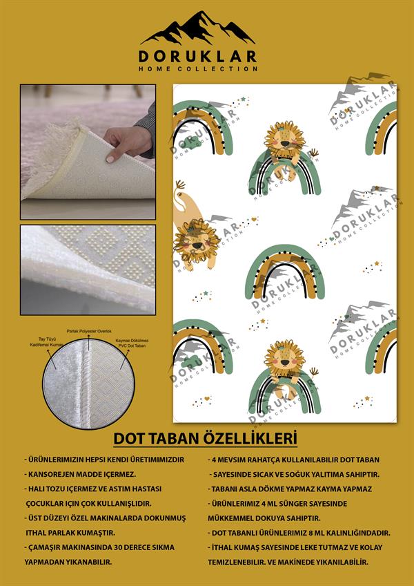 Kaymaz Taban Makinada Yıkanabilir Aslan Şerit Desenli Çocuk Halısı