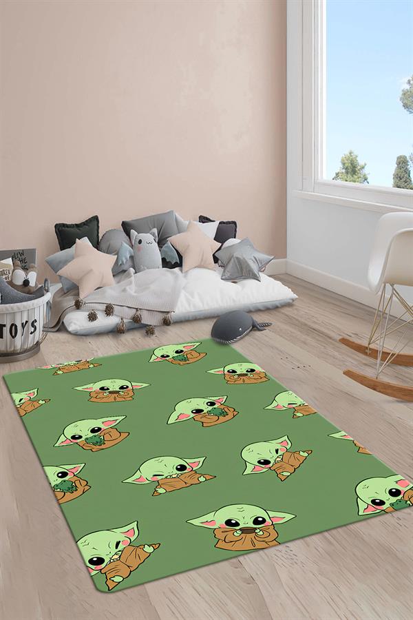 Kaymaz Taban Makinada Yıkanabilir Baby Yoda Desenli Çocuk Halısı