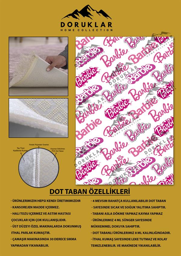 Kaymaz Taban Makinada Yıkanabilir Barbie Desenli Çocuk Halısı