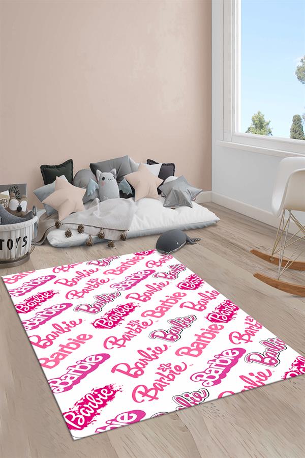 Kaymaz Taban Makinada Yıkanabilir Barbie Desenli Çocuk Halısı