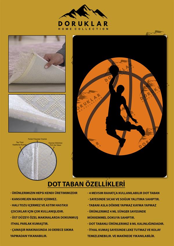 Kaymaz Taban Makinada Yıkanabilir Basketbol Top Desenli Çocuk Halısı