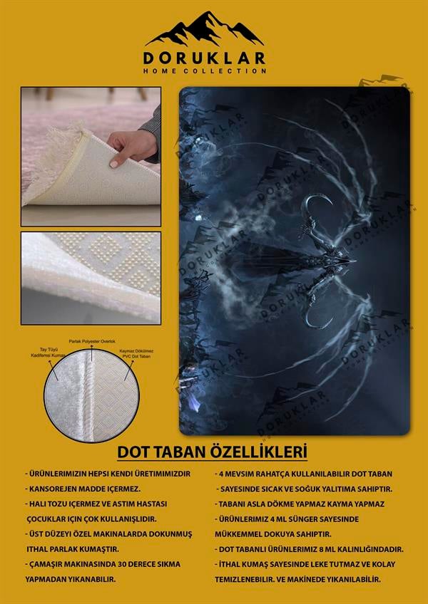 Kaymaz Taban Makinada Yıkanabilir Diablo Desenli Çocuk Halısı