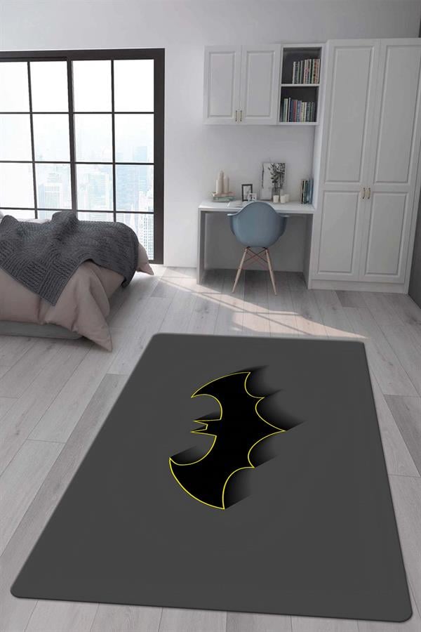 Kaymaz Taban Makinada Yıkanabilir Dijital Baskı Batman Desenli Genç Odası ve Çocuk Odası Halısı Dot Taban Halı