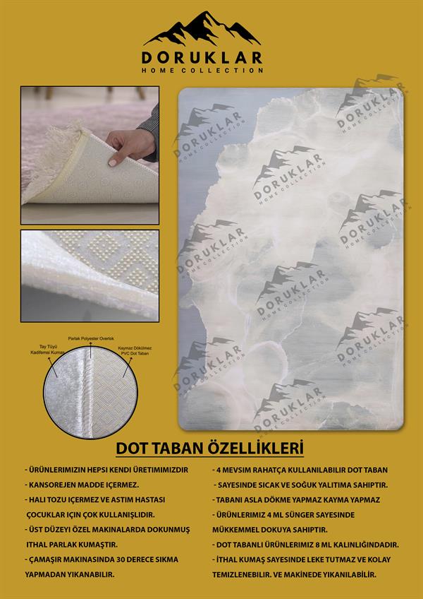 Kaymaz Taban Makinada Yıkanabilir Dijital Baskı Dekoratif Modern Desenli Rona Serisi Dot Taban Halı RN003