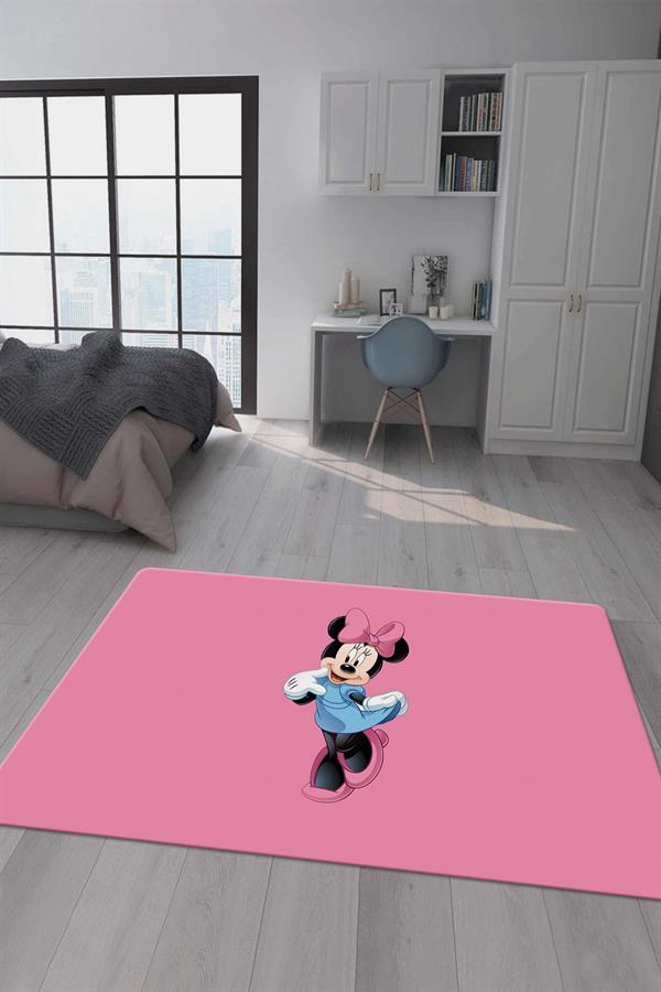 Kaymaz Taban Makinada Yıkanabilir Dijital Baskı Minnie Mouse Desenli Genç Odası Halısı Dot Taban Halı GNC26
