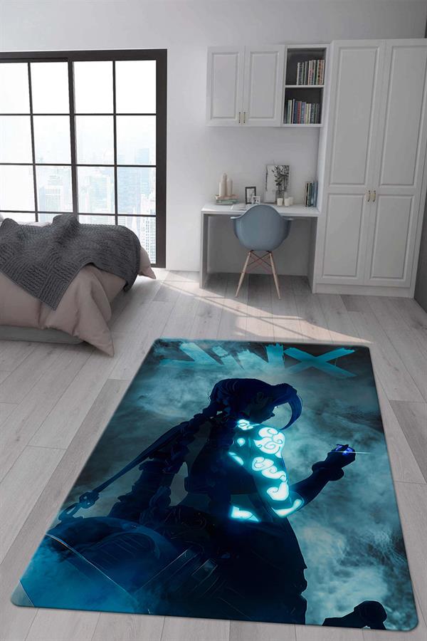 Kaymaz Taban Makinada Yıkanabilir Dijital Baskı Arcane Jinx Desenli Çocuk Odası Halısı Dot Taban Halı ARC01