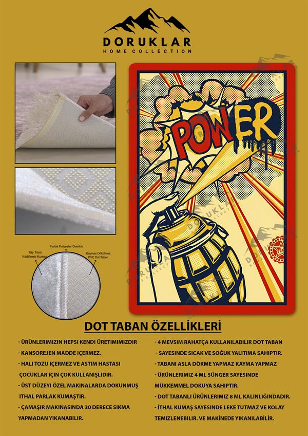 Kaymaz Taban Makinada Yıkanabilir Dijital Baskı Retro Desenli Çocuk Genç Odası Halısı Dot Taban Halı RTR13