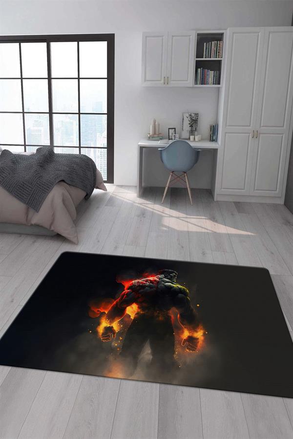 Kaymaz Taban Makinada Yıkanabilir Dijital Baskı Hulk Desenli Genç Odası Halısı