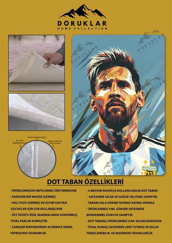 Kaymaz Taban Makinada Yıkanabilir Dijital Baskı Modern Desenli Çocuk Genç Odası Halısı Dot Taban Halı WLD06