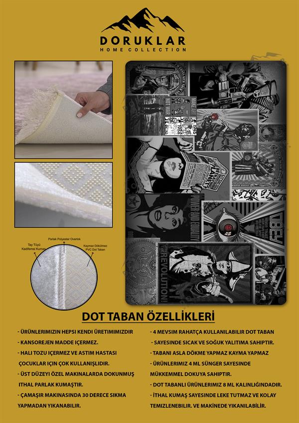 Kaymaz Taban Makinada Yıkanabilir Dijital Baskı Modern Desenli Genç Odası Halısı