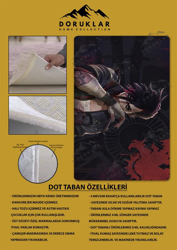 Kaymaz Taban Makinada Yıkanabilir Dijital Baskı Arcane Vi Desenli Çocuk Odası Halısı Dot Taban Halı ARC14