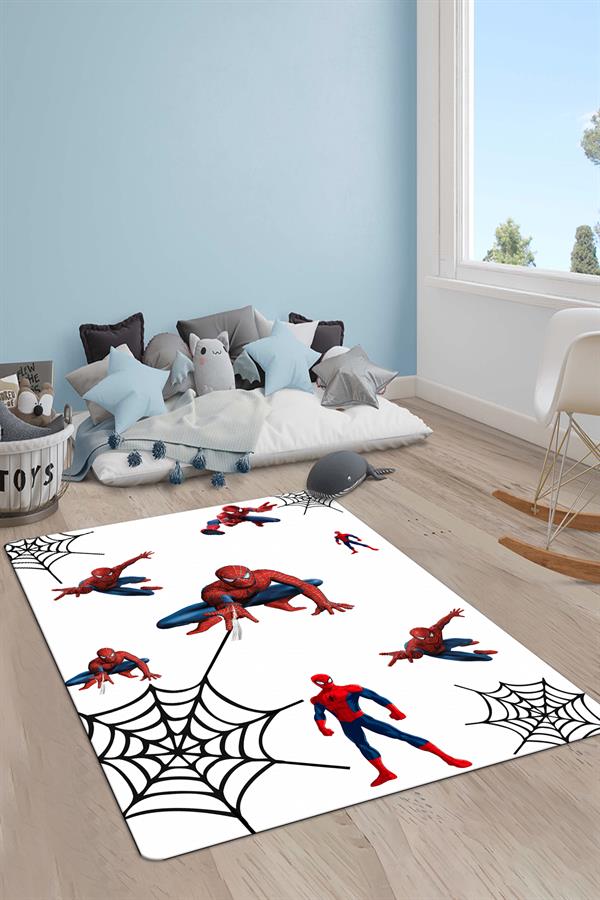 Kaymaz Taban Makinada Yıkanabilir Dijital Baskı Spiderman Desenli Çocuk Odası Halısı Dot Taban Halı