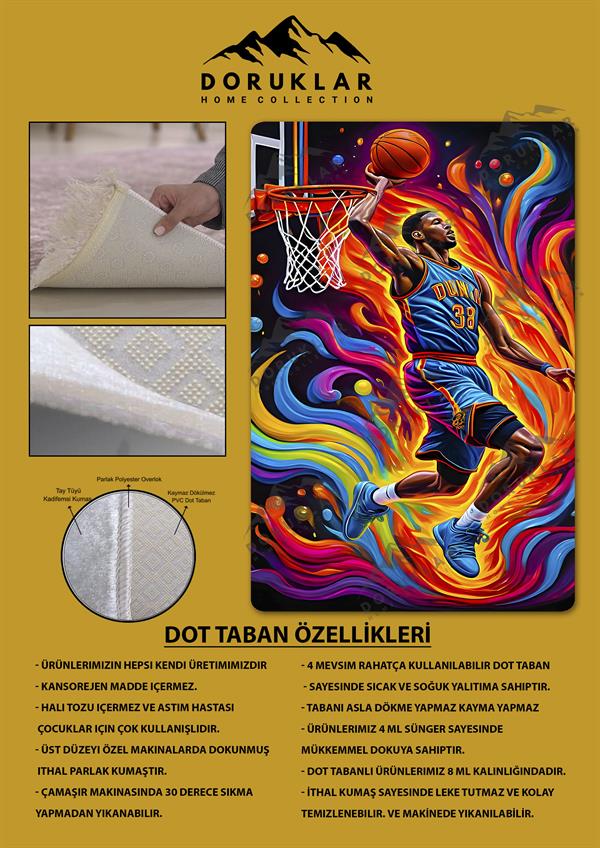 Kaymaz Taban Makinada Yıkanabilir Dijital Baskı Modern Desenli Çocuk Genç Odası Halısı Dot Taban Halı WLD28