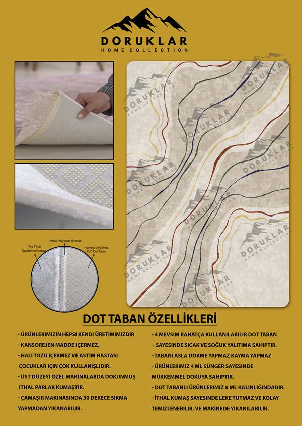 Kaymaz Taban Makinada Yıkanabilir Dijital Baskı Dekoratif Modern Desenli Nes Serisi Dot Taban Halı NES001