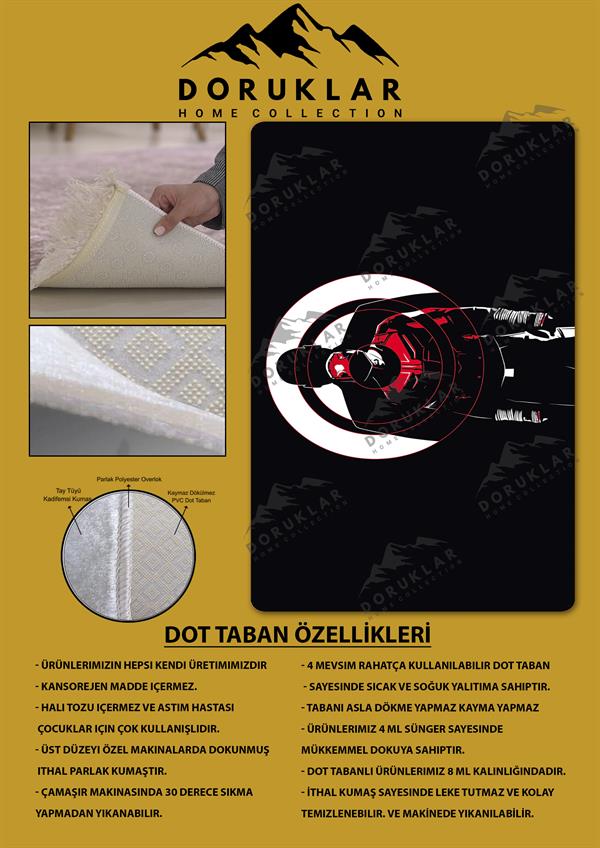 Kaymaz Taban Makinada Yıkanabilir Dijital Baskı Dare Devil Desenli Çocuk Odası Halısı Dot Taban Halı RHR15