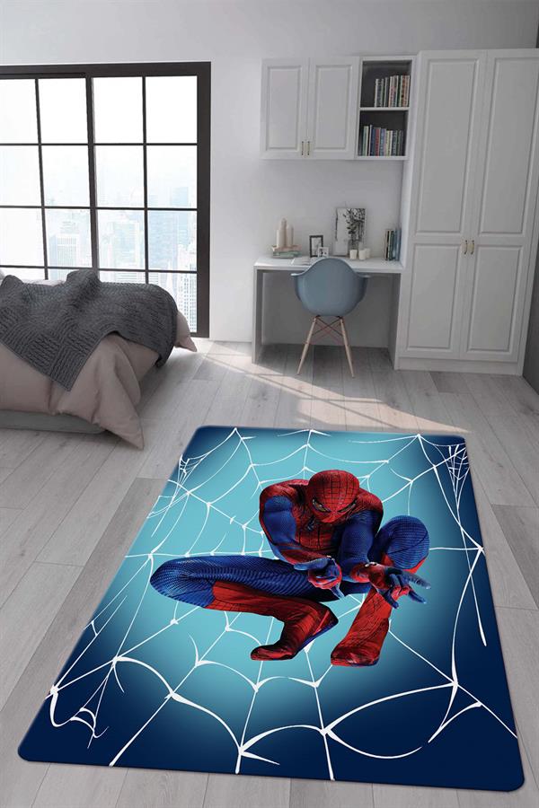 Kaymaz Taban Makinada Yıkanabilir Dijital Baskı Spiderman Desenli Çocuk Odası Halısı Dot Taban Halı