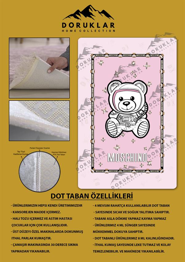 Kaymaz Taban Makinada Yıkanabilir Dijital Baskı Ayıcık Desenli Çocuk Odası Halısı Dot Taban Halı 01