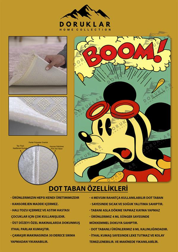 Kaymaz Taban Makinada Yıkanabilir Dijital Baskı Retro Desenli Çocuk Genç Odası Halısı Dot Taban Halı RTR23