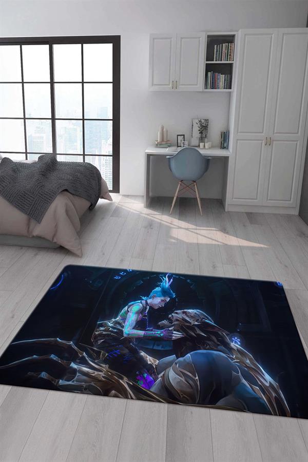 Kaymaz Taban Makinada Yıkanabilir Dijital Baskı Arcane Jinx Desenli Çocuk Odası Halısı Dot Taban Halı ARC15