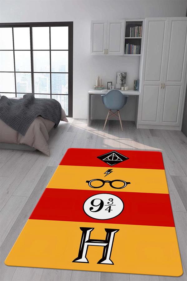 Kaymaz Taban Makinada Yıkanabilir Dijital Baskı Harry Potter Desenli Genç Odası Halısı Dot Taban Halı