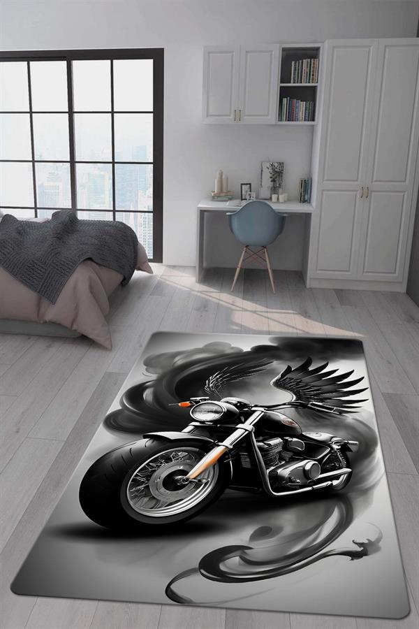 Kaymaz Taban Makinada Yıkanabilir Dijital Baskı Motor Desenli Genç Odası Halısı Dot Taban Halı GNC01