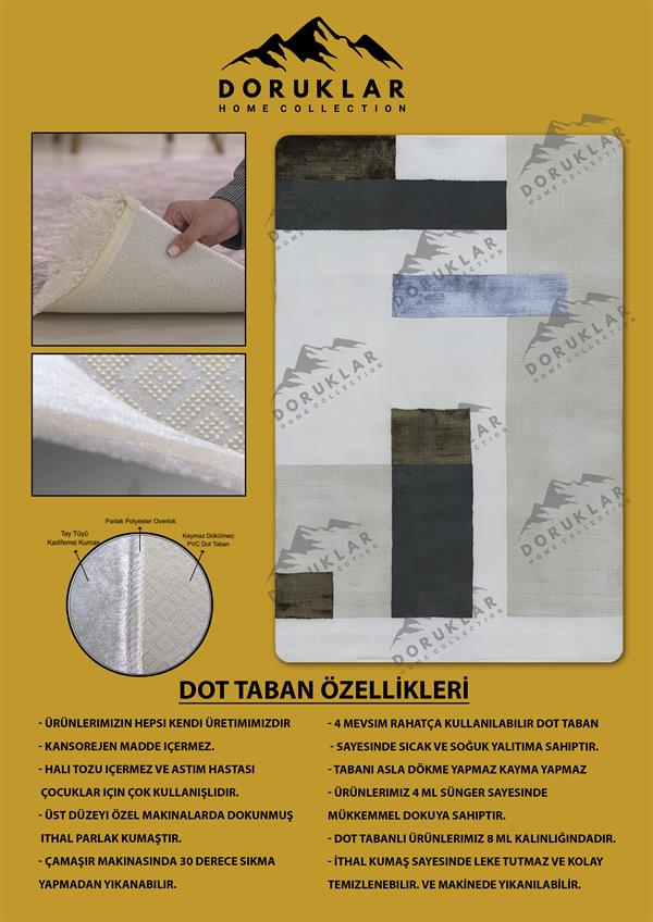 Kaymaz Taban Makinada Yıkanabilir Dijital Baskı Dekoratif Modern Desenli Rona Serisi Dot Taban Halı RN008