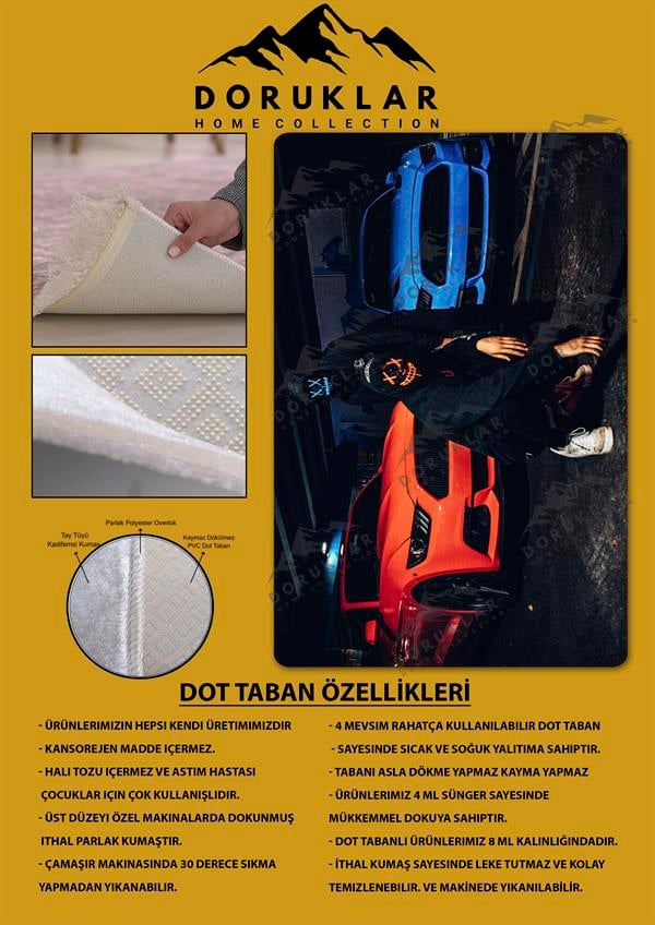 Kaymaz Taban Makinada Yıkanabilir Dijital Baskı Arabalar Desenli Çocuk Odası Halısı Dot Taban Halı RHR18
