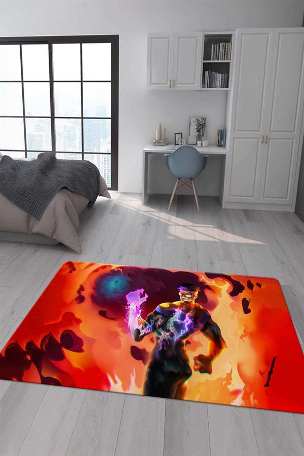 Kaymaz Taban Makinada Yıkanabilir Dijital Baskı Invincible Desenli Çocuk Odası Halısı Dot Taban Halı IC03