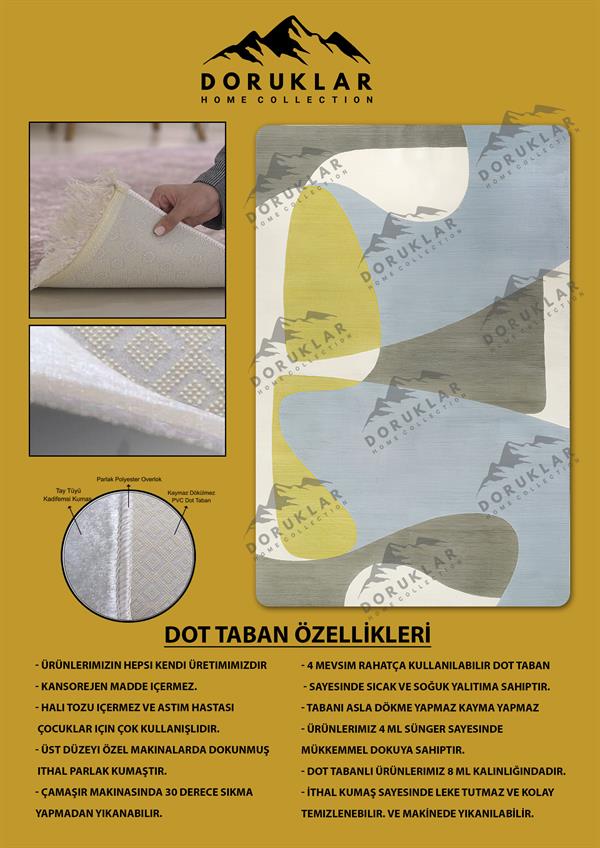 Kaymaz Taban Makinada Yıkanabilir Dijital Baskı Dekoratif Modern Desenli Nida Serisi Dot Taban Halı ND006