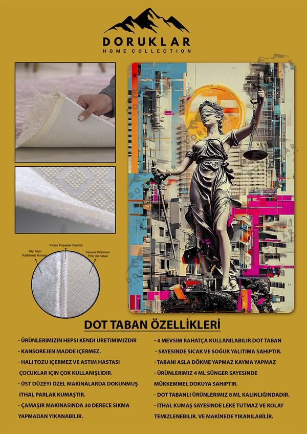 Kaymaz Taban Makinada Yıkanabilir Dijital Baskı Retro Desenli Çocuk Genç Odası Halısı Dot Taban Halı RTR10
