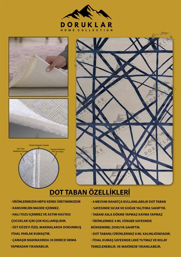 Kaymaz Taban Makinada Yıkanabilir Dijital Baskı Dekoratif Modern Desenli Rona Serisi Dot Taban Halı RN014