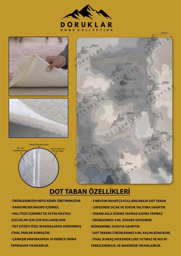Kaymaz Taban Makinada Yıkanabilir Dijital Baskı Dekoratif Modern Desenli Rona Serisi Dot Taban Halı RN027