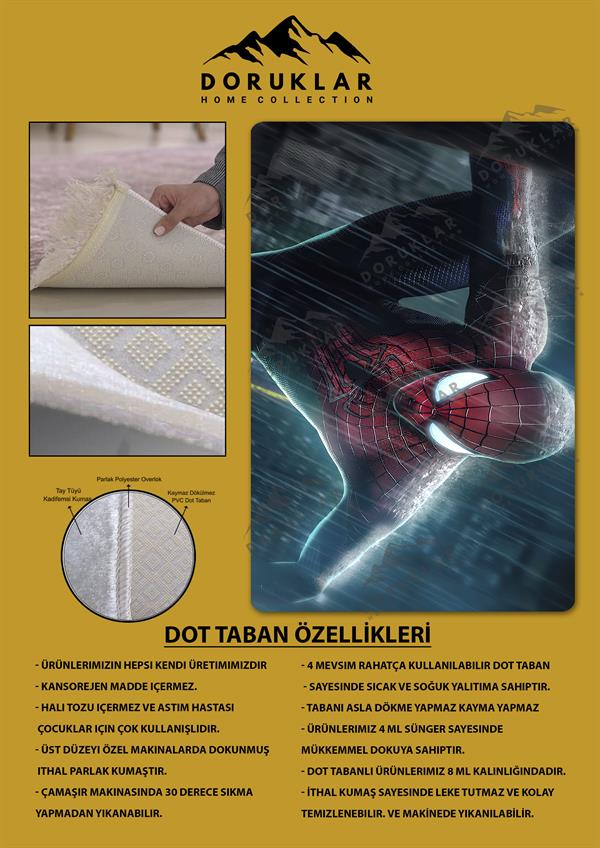 Kaymaz Taban Makinada Yıkanabilir Dijital Baskı Spiderman Desenli Çocuk Halısı