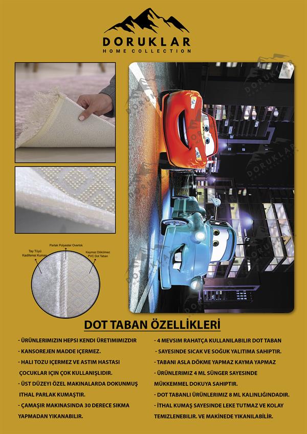 Kaymaz Taban Makinada Yıkanabilir Dijital Baskı Arabalı McQueen Desenli Genç Odası Halısı